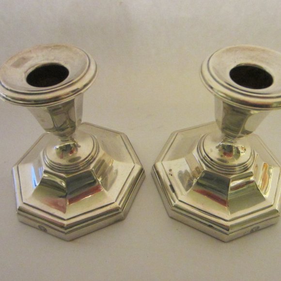 Ellis Barker England Silver Candle Holders Pair Marked Symbolized - Picture 3 of 12